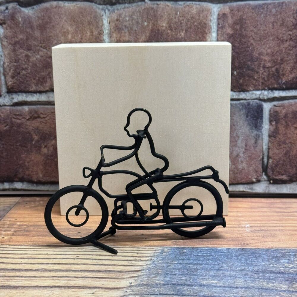 SUPER Cool Vintage Man Riding Motorcycle Black Metal Line Nail Art‎ Sculpture